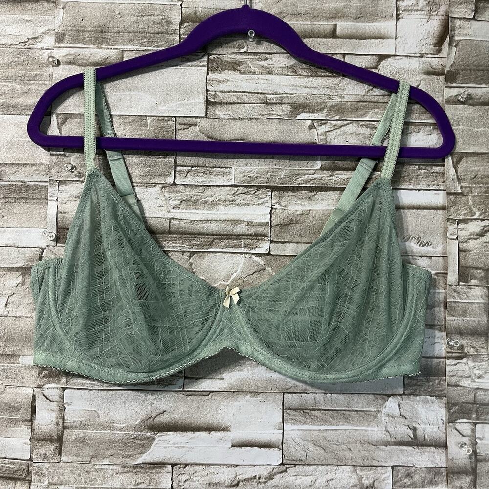 Amaur Cache 38DDD Bra Green Sheer Cup Underwire Back Closure